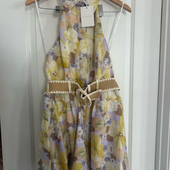 Zimmermann Pop Floral backless halter linen romper with Belt NWT - Picture 12 of 13